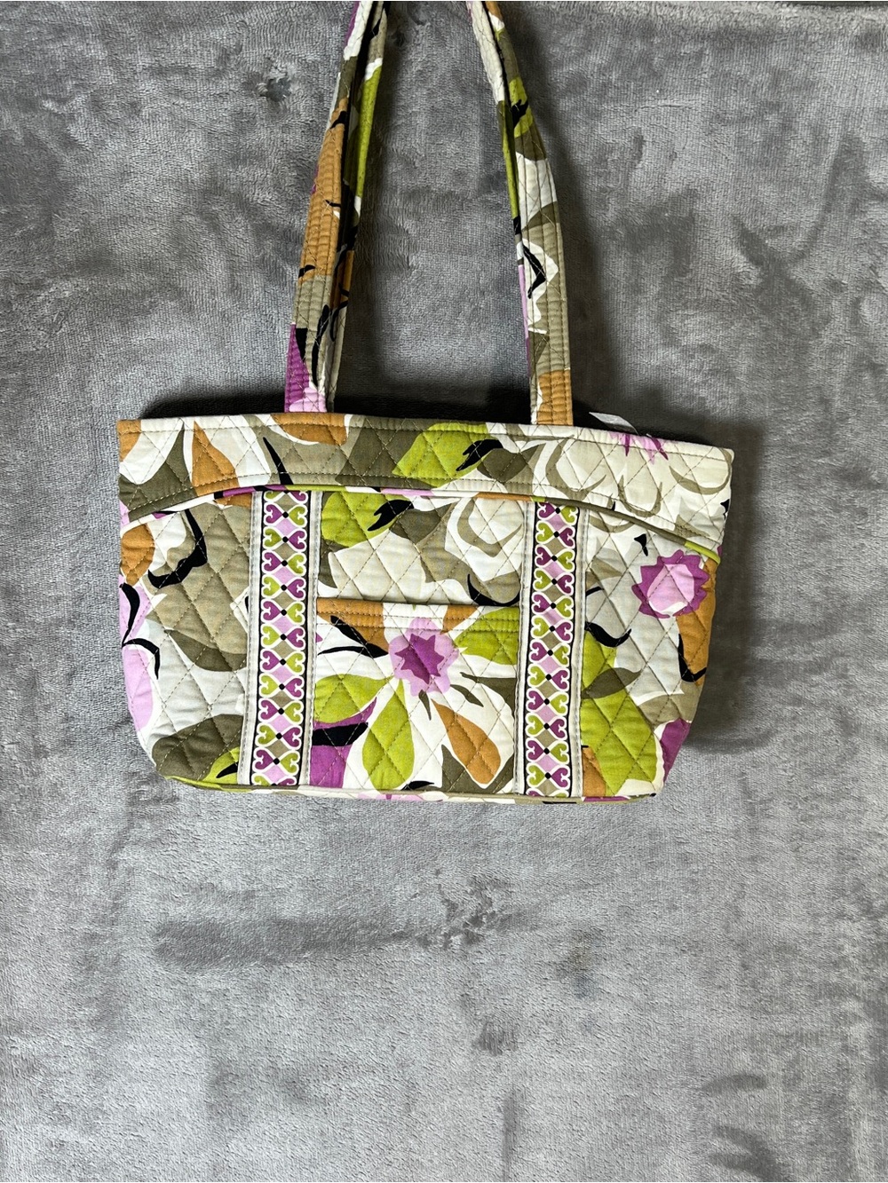 Vera Bradley Quilted Floral Tote in Green, Pink & Tan